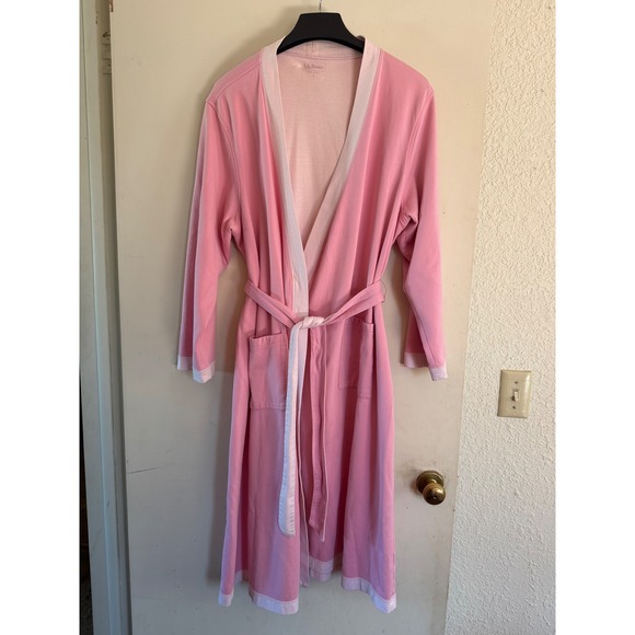 LL Bean Womens Pink Cotton Robe Bathrobe Lounge Wear Size L Regular - Picture 8 of 8